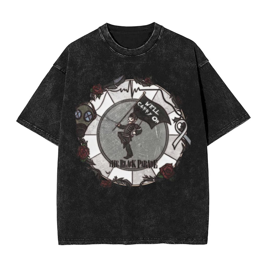Short Sleeved Round Neck Tshirt Men Clothing Tees Mens TShirt My Chemical Romance Long Live the Black Parade Skeleton Washed
