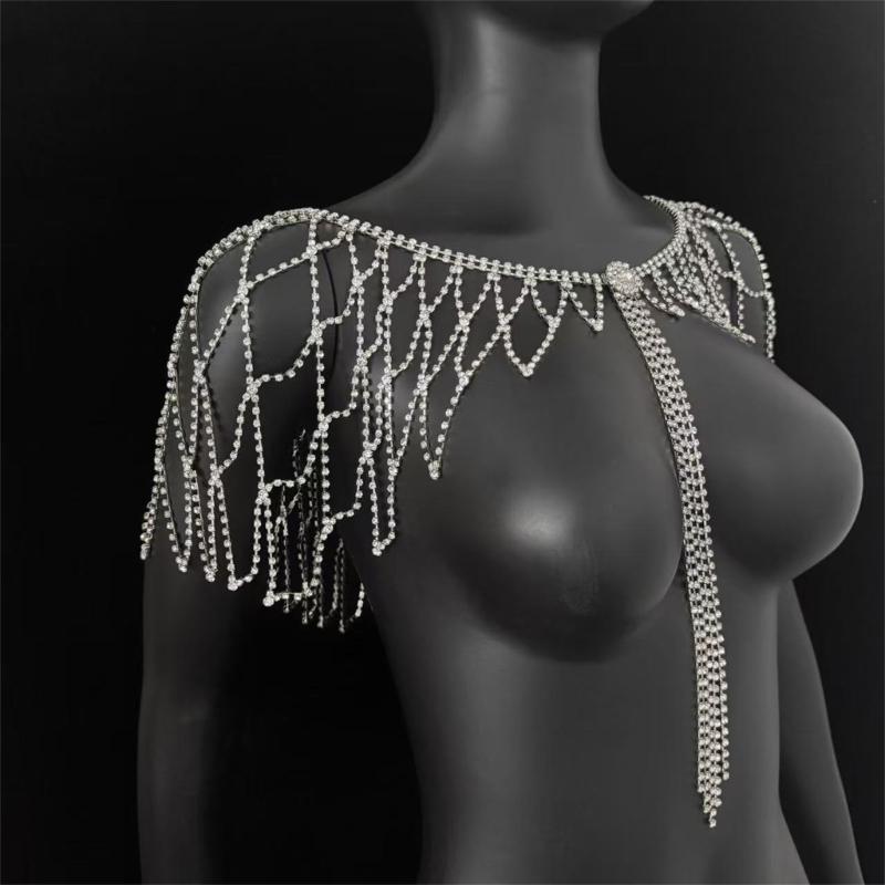 Lightweight Alloy Rhinestoned Tassels Body Chain Shoulder Chain With Easy Wear For Bride On Wedding Day