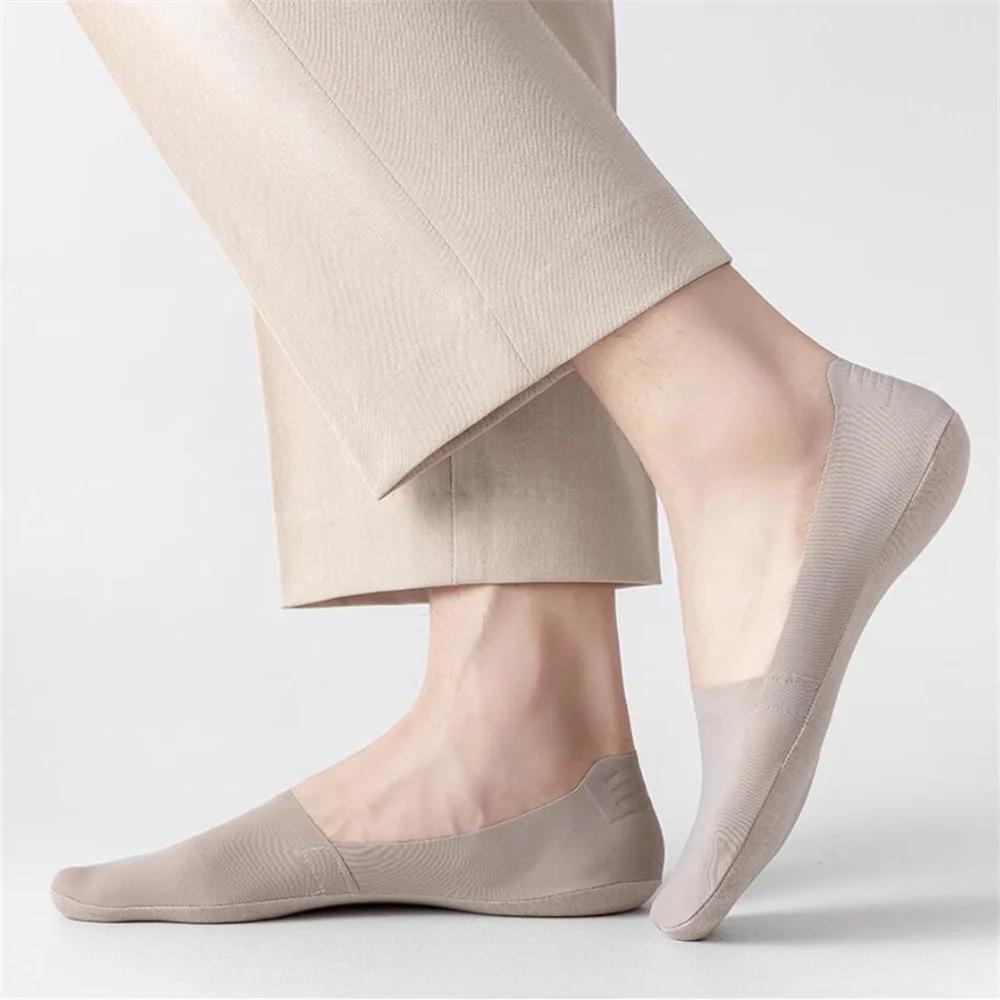 10Pairs Ice Silk Instep+cotton Sole Men's Summer Ice Silk Boat Socks Anti Slip Male Ankle Socks Low Cut Invisible Calcetines