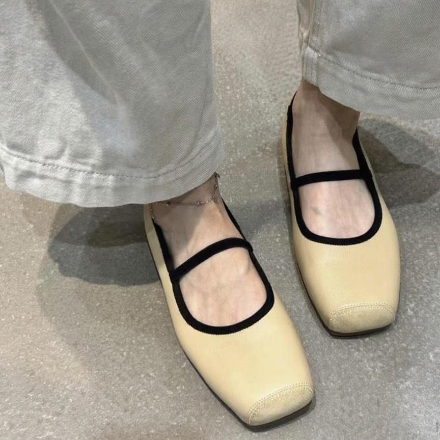 Sheepskin version~ Square head with autumn versatile casual simple design outer wear soft sole temperament ballet style shoes