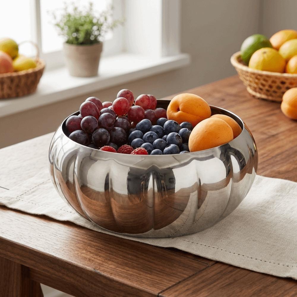 Rustless Steel Food Serving Bowl Polished Surface Storage Bowl Pumpkin Bowl  Café Display