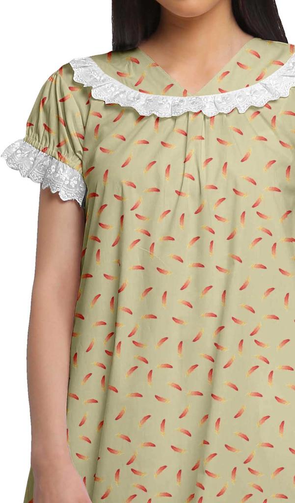 Moomaya Pijama de noapte pentru alăptare cu gât în V pentru femei, din bumbac imprimat, rochie de noapte A-line