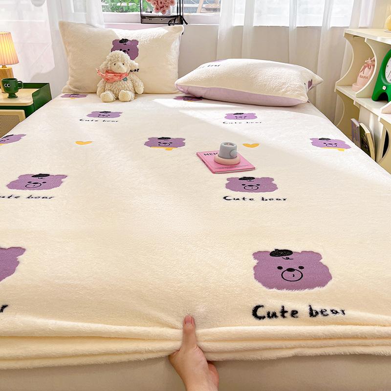 Thickened Milk Velvet Bed Sheet, Winter Children's Bed Cover, Coral Velvet Mattress Protector, Student Dormitory Mattress Cover Sheet