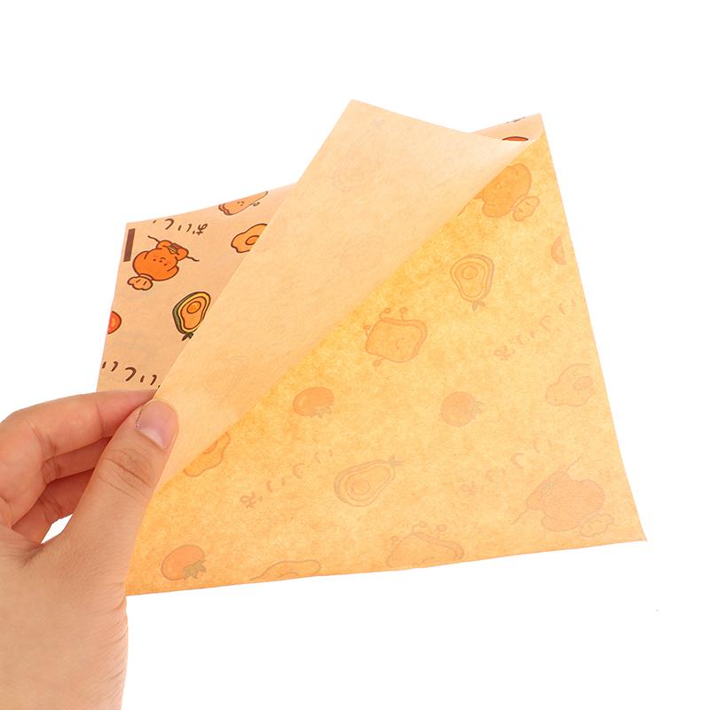 50Pcs Cute Cartoon Square Wax Paper Sandwiches Burgers Fries Fried Wrappers Bags Waxed Paper Baking Paper Food Packing Pouches