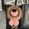 Cute Real Rex Rabbit Fur Simba Lion Bag Charm Car Key Charm Metal Ring Ornaments Kids Birthday Gift 240112