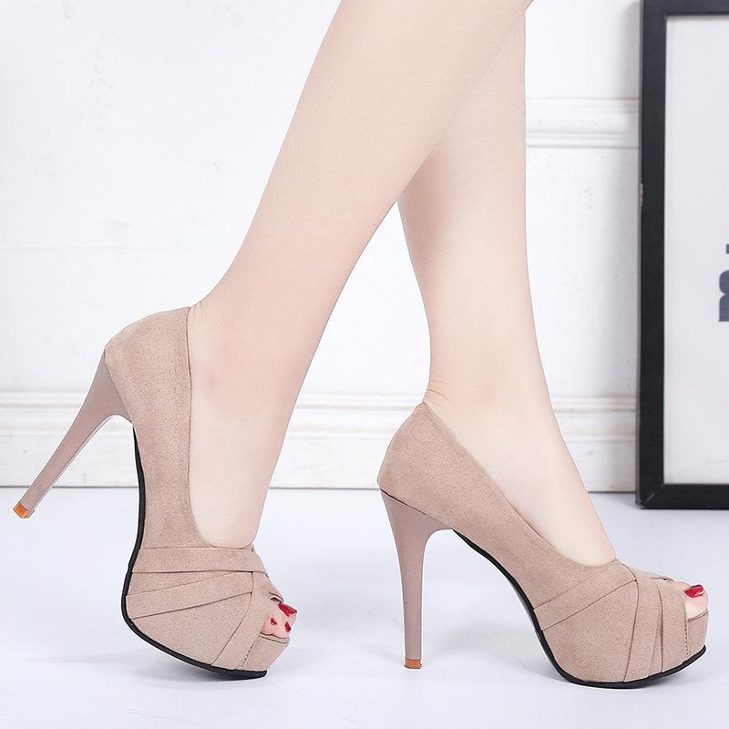 Mode Trendige Schlanke Absatzschuhe mit Fischmaul für Damen 2024 Neues Designgefühl Vielseitig Wasserdicht Plateau Super Hohe Absätze Einzelner Schuh