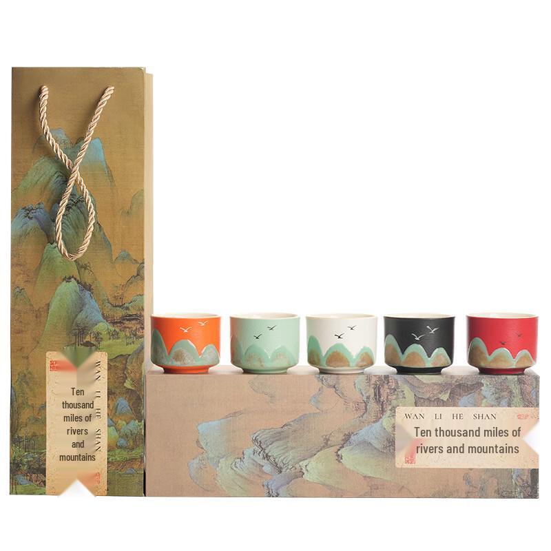 "Thousand Miles of Rivers and Mountains" Guochao Hand-painted Tea Cup Gift Set