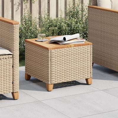 Vidaxl Garden Table, Beige, 45X45X37 Cm, Poly Rattan And Acacia