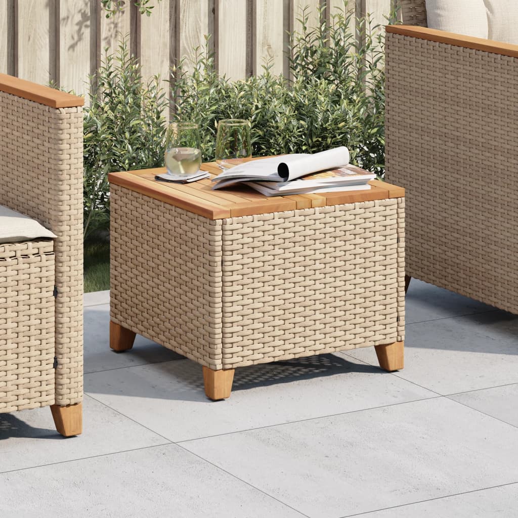 Garden Table Beige 45 X 45 X 37 Cm Poly Rattan Acacia Wood