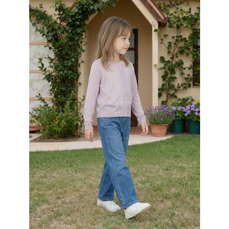 Kids Girls Solid Color Knitted Cardigan Long Sleeve Outerwear Coat