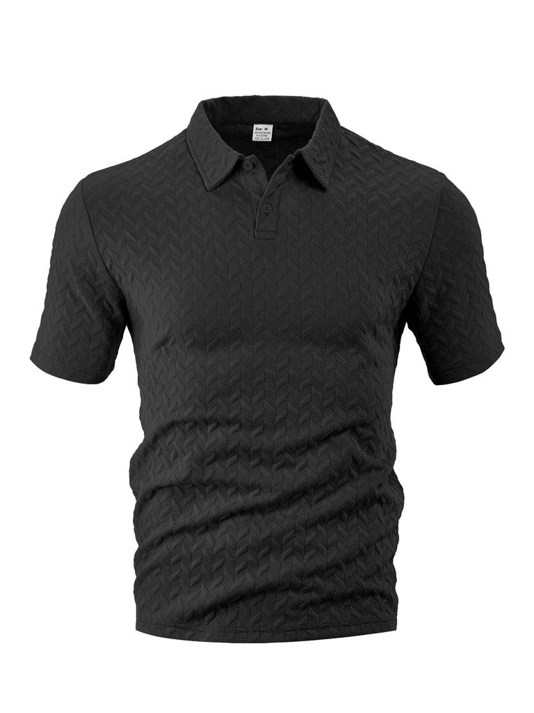 Men's clothing European and American summer thin breathable perspiration loose casual solid color jacquard cloth men's short-sleeved Polo shirt
