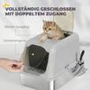 Extra Large Stainless Steel Litter Box, Enclosed Cat Litter Tray with Scoop, Deodorizer Bag, Front-Entry and Top-Exit