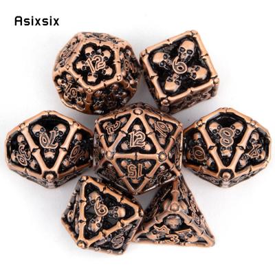 7 Pcs Coppery Skull Head Metal Dice Hollow Metal Polyhedral Dice Set Suitable for Role-Playing RPG  Board Game Card Game
