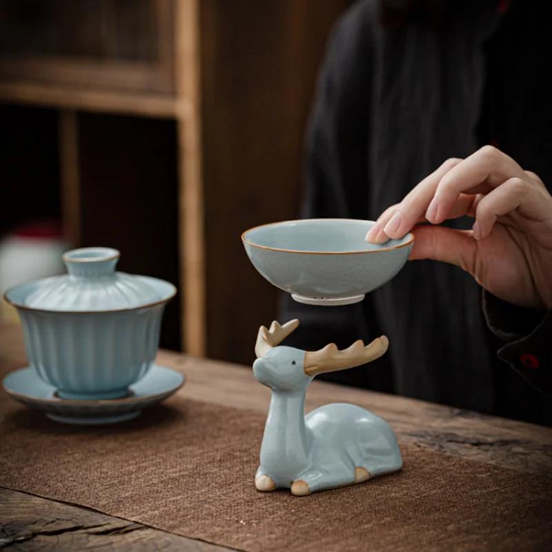 Creative Solid Color Cow Tea Pet Ru Kiln Open Piece of Ceramic Zen Tea Ceremony Accessories Used To Place The Tea Filter Tool