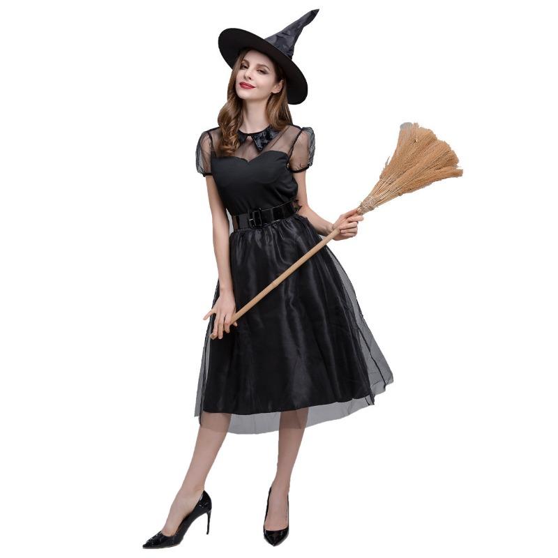 Halloween Costume Black Veil Witch Sorcerer Night Ghost Stage Party Costume Adult