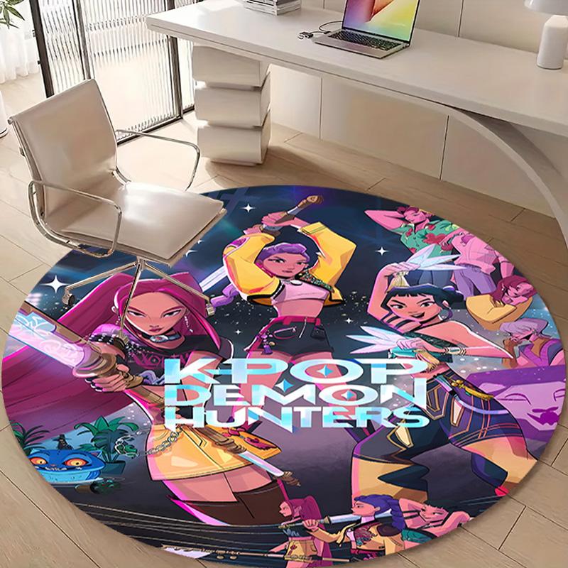 1pc KPop Demon Hunters22 Design Printed Area Round Carpet for Bedroom Living Room Home Decor Rugs Mat Non Slip Mat Rug for Bedside