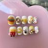 Short Square Press-On Nails With Hand-Painted Cute Cat Eye Design Sweet Ins Style Nail Art Women