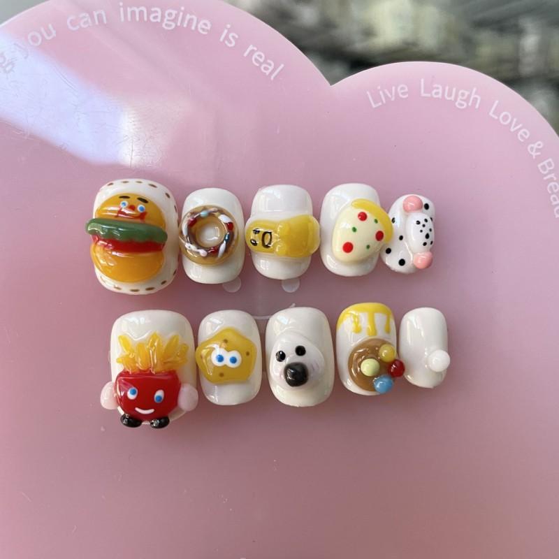 Short Square Press-On Nails With Hand-Painted Cute Cat Eye Design Sweet Ins Style Nail Art Women