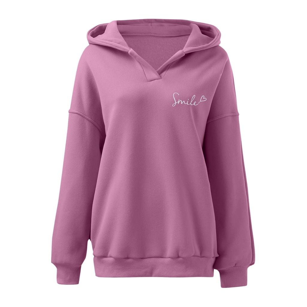 Hoodies For Women Fall Fashion Casual Art Flowers Letter Graphic V Neck Tops Long Sleeve Loose Fit Blouses
