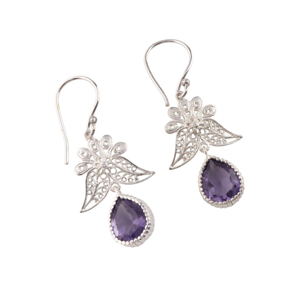 Natural Iolite Gemstone 925 Sterling Silver Designer Jewelry Handmade Drop/Dangle Earrings 1.84" For Anniversary Gift CE-23-11