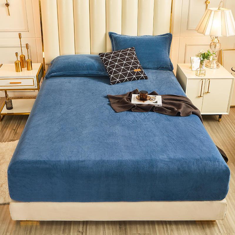 WOSTAR Winter warm plush fitted sheet elastic mattress cover fluffy flannel bed linens couple luxury double bed bedding 160x200