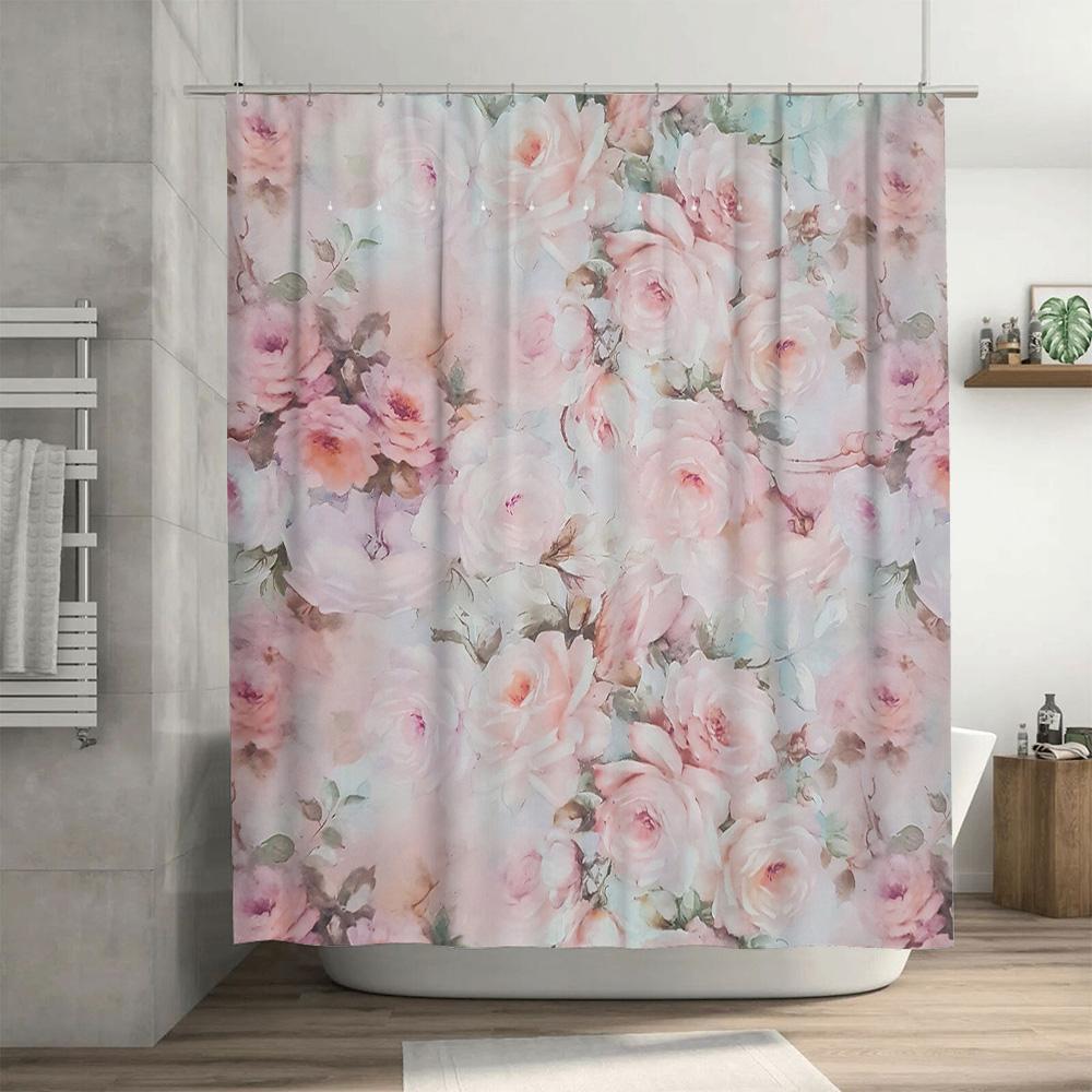 Vibrant Purple Lavender Blue Watercolor Shower Curtain For Bathroom Decor Printed Plastic Fabric Waterproof Bath Mat Cover Size