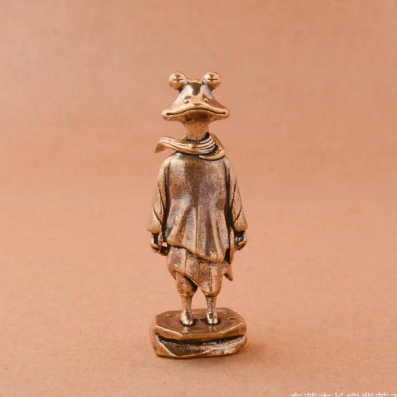 Japanese Style Brass Frog Ornament Mini Standing Frog Metal Statue Antique Copper Crafts Office Home Tea Pet Table Decorations