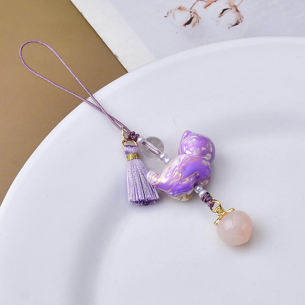 Chinese Ink Wash Cat Tassel Pendant Phone Lanyard - Handwoven Song Brocade Bag Charm