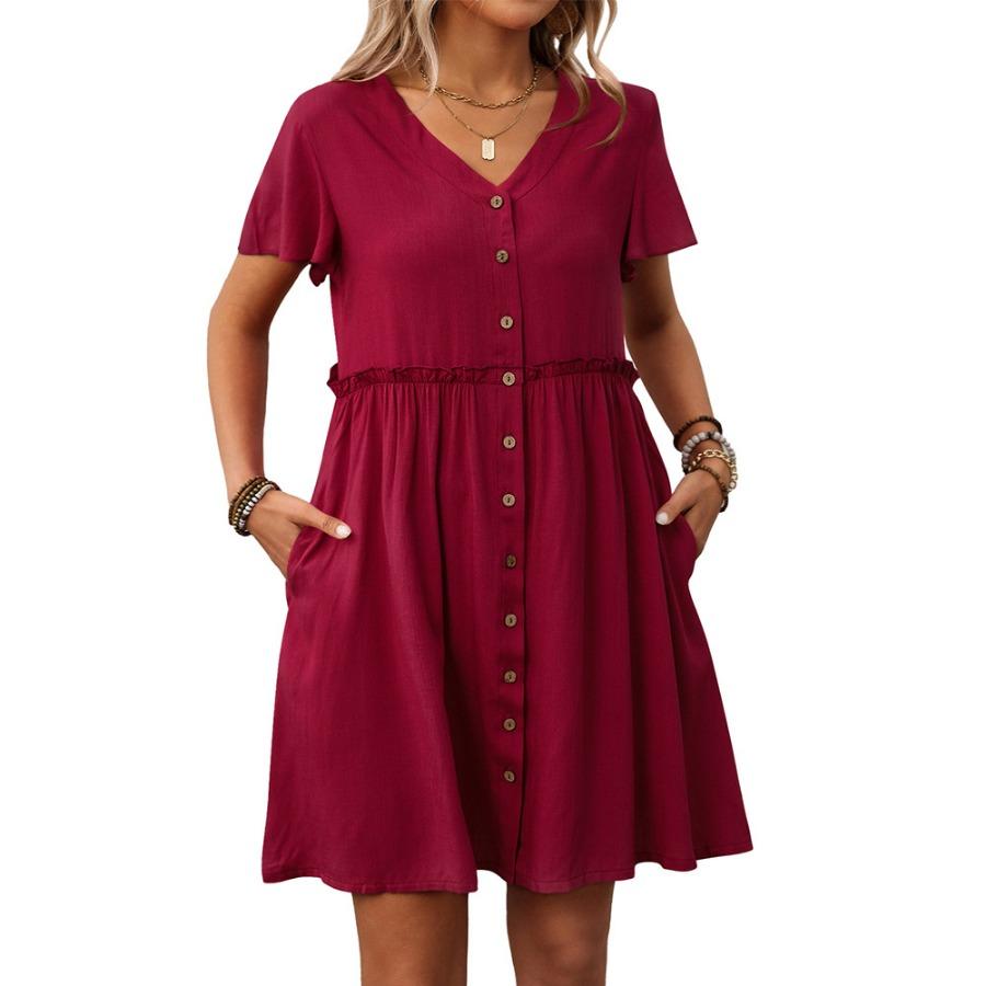 Summer Vacation V-neck Short Sleeved Ruffled Dress for Women Dress