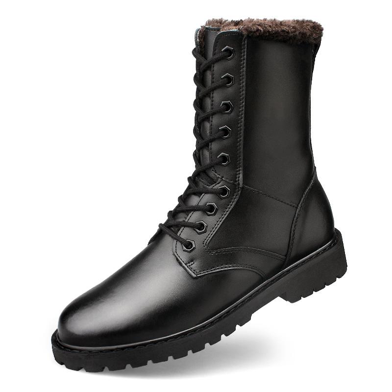 Módní Pohodlné Pánské Motocyklové Boty z Pravé Kůže do Poloviny Lýtka Westernové Boty Zimní Plyšové Sněhové Boty Business Boty do Poloviny Lýtka Boty s Vysokým Svrškem
