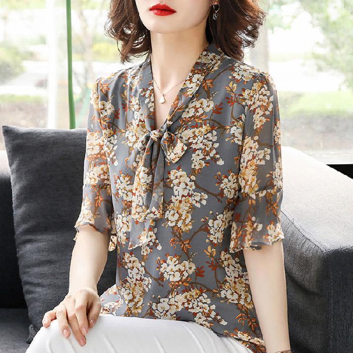 

Летняя рубашка с цветочным принтом 2023 года: Стильные топы с коротким рукавом для женщин среднего и старшего возраста 5XL
