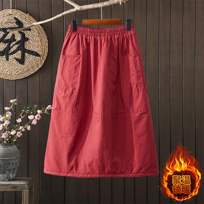 Ретро стеганая юбка А-силуэта Осень/Зима 2025: Свободный, Большой размер, Омолаживающий, Средняя длина L вино красного