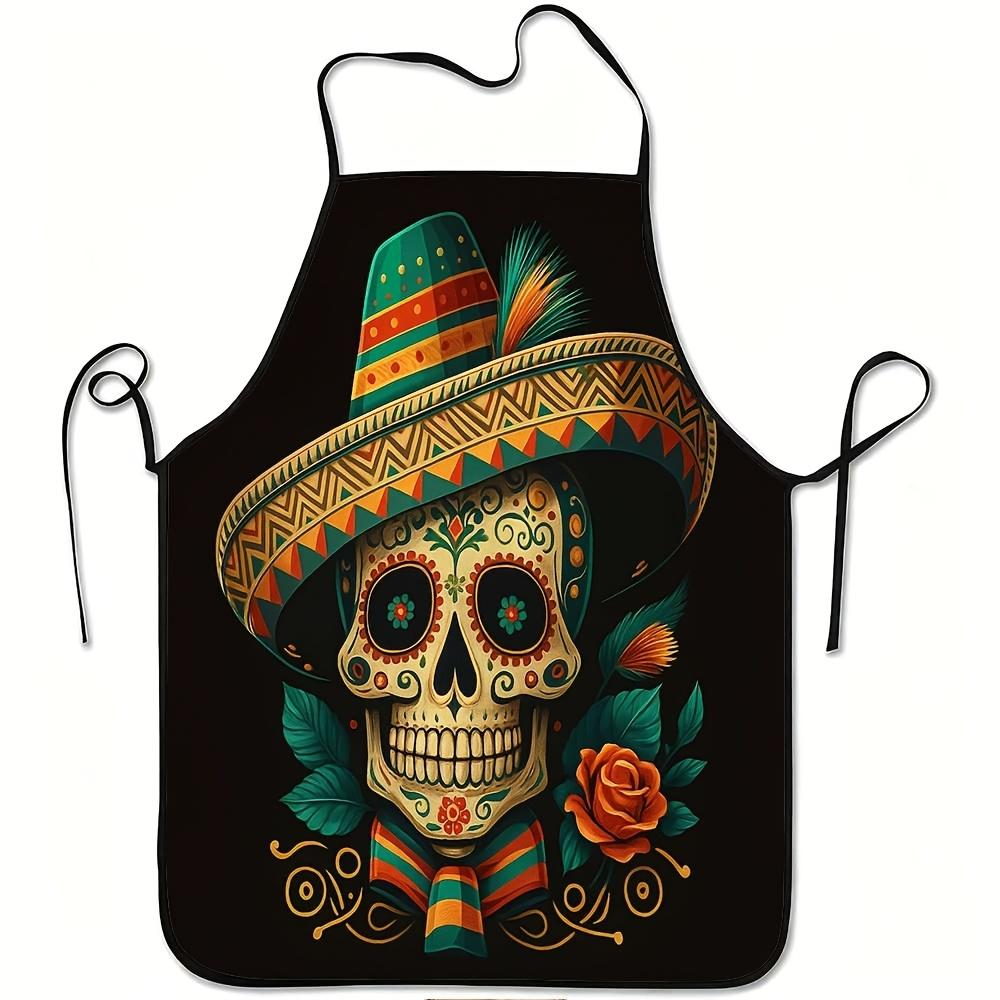 A Sombrero And Rose Print Apron - Adjustable Waistband, Made of Durable And Easy-To-Clean Polyester, Decorated with Sombrero And Floral Patterns, Suit