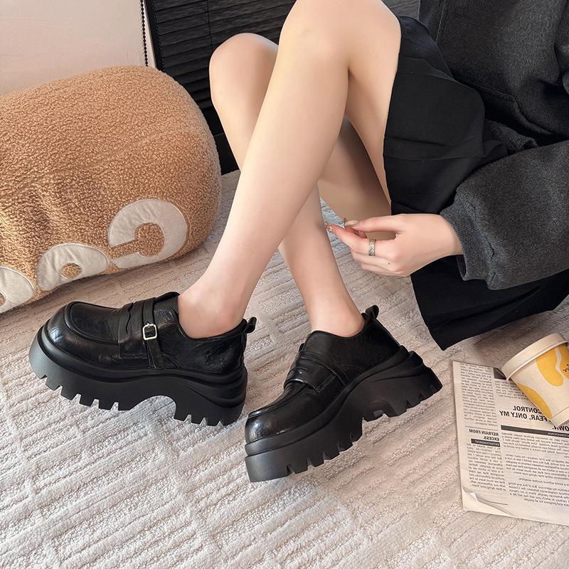 French Fashion Platform Loafers Women's 2025 Spring and Autumn New Versatile British Style Casual Height-increasing Small Leather Shoes