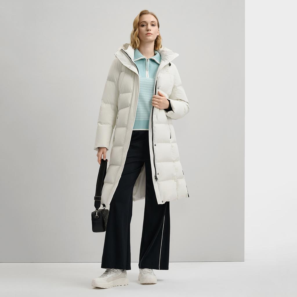 Fila White Minimalist Trendy Warm Long Hooded Down Jacket Women Outerwear F11W543910FWT