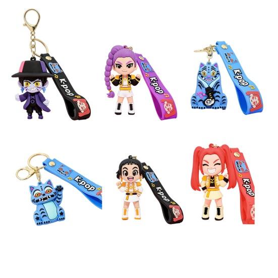 Keychain Pendant Cartoon Anime Design with Metal Lobster Silicone Keychain Clasp Wrist Strap Idol Group Keychain