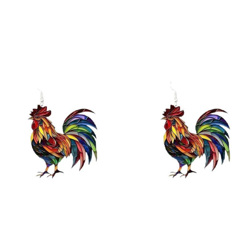 Retro Colorful Rooster Tassel Earrings - Festive Acrylic Fashion Jewelry Gift
