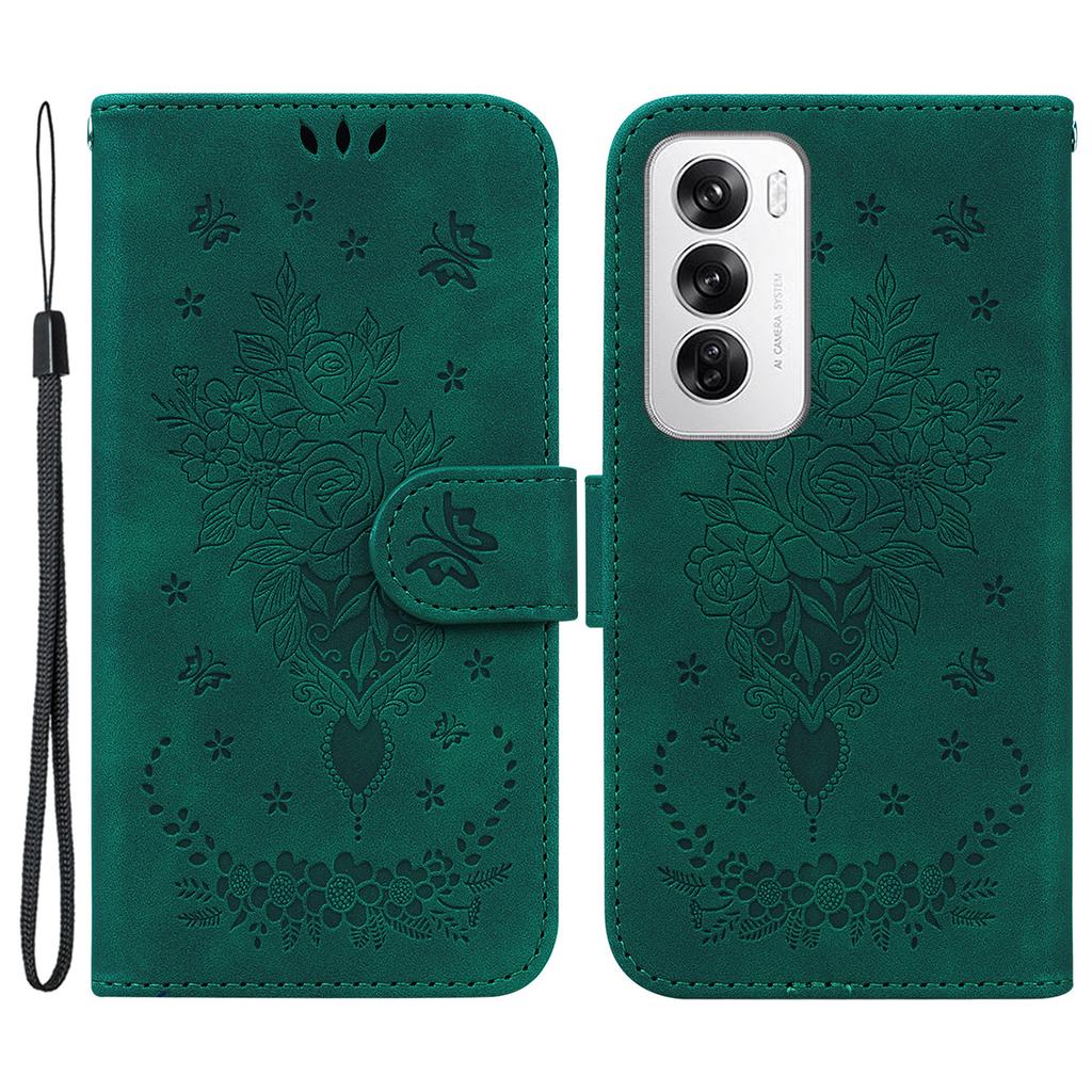 For Oppo Reno12 5G (Global) Wallet Phone Case Butterfly Flower Imprint PU Leather Cover