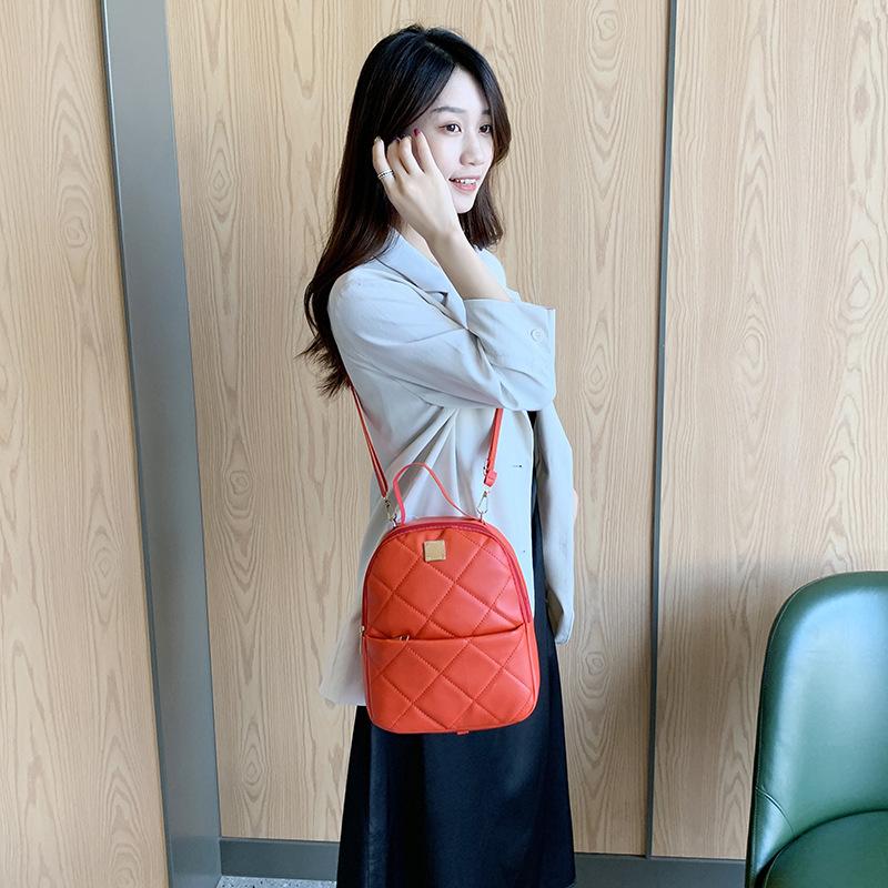Trend Fashion Casual Backpack Classic Rhombus Embroidered Women's Backpack Front Bag Storage Portable Shoulder Satchel