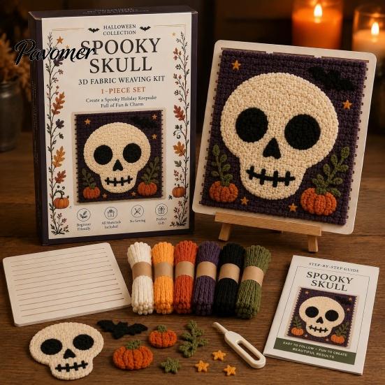 Fun Wool Weaving Materials Halloween Fabric Kit, Spooky Pumpkin Ghost Witch Skull DIY Parent Child Interactive Activity Craft Handmade No Sewing