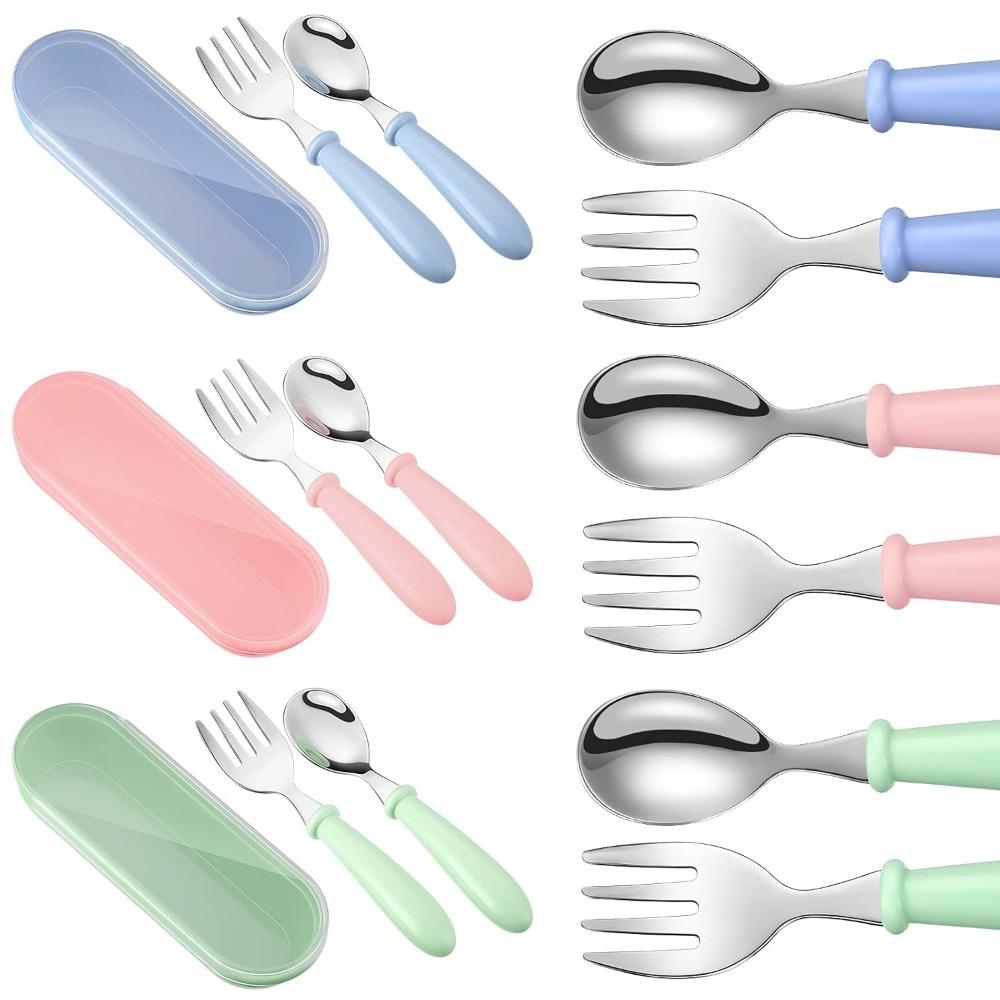 Toddler Utensils, Toddler Forks and Spoons Stainless Steel Baby Utensils Baby Silverware Set with Storage Box Safe Dining