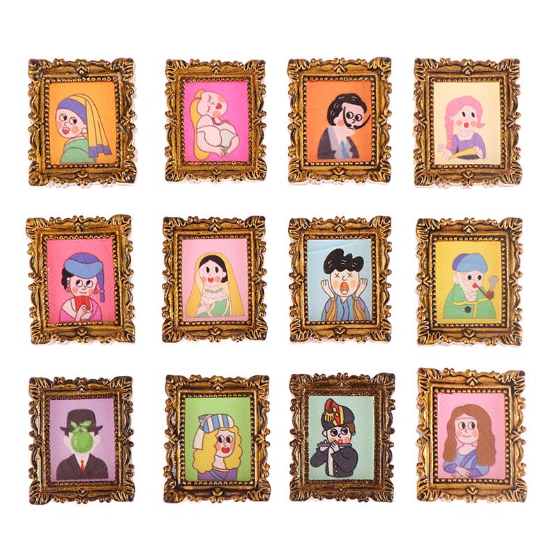 2pcs Mini Dollhouse Miniature 1:12 Frame Antique Manny Frame Oil Painting Diy Doll House Decoration Accessories