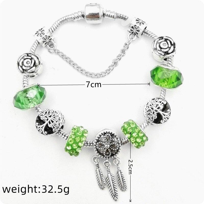 1pcs Bracelet For Men And Women Vintage Style Flowers Tree Of Life Feather Tassel Crystal Green System Beads Jewelry