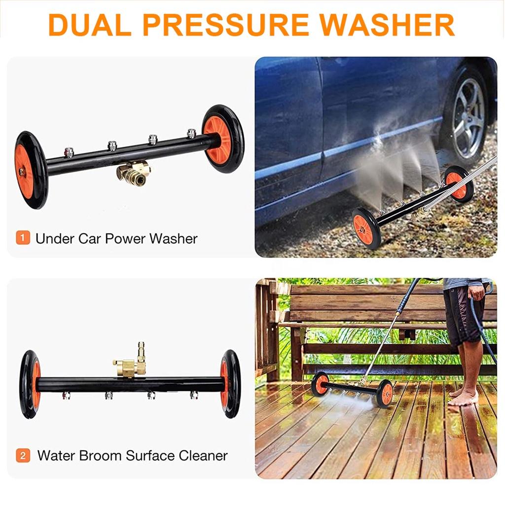 2in1 Road Bars and 90 Degree Bar High Pressure Car Chassis Washer Brush Ground Cleaning Floor Washing Wheel with 2 Straight