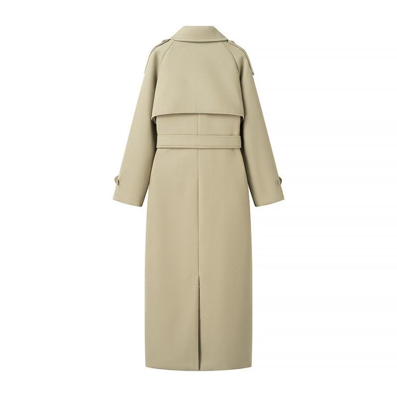 Womens Oversized Wool Blend Trench Coat With Wide Lapel Single Button Cinched Waist 2025