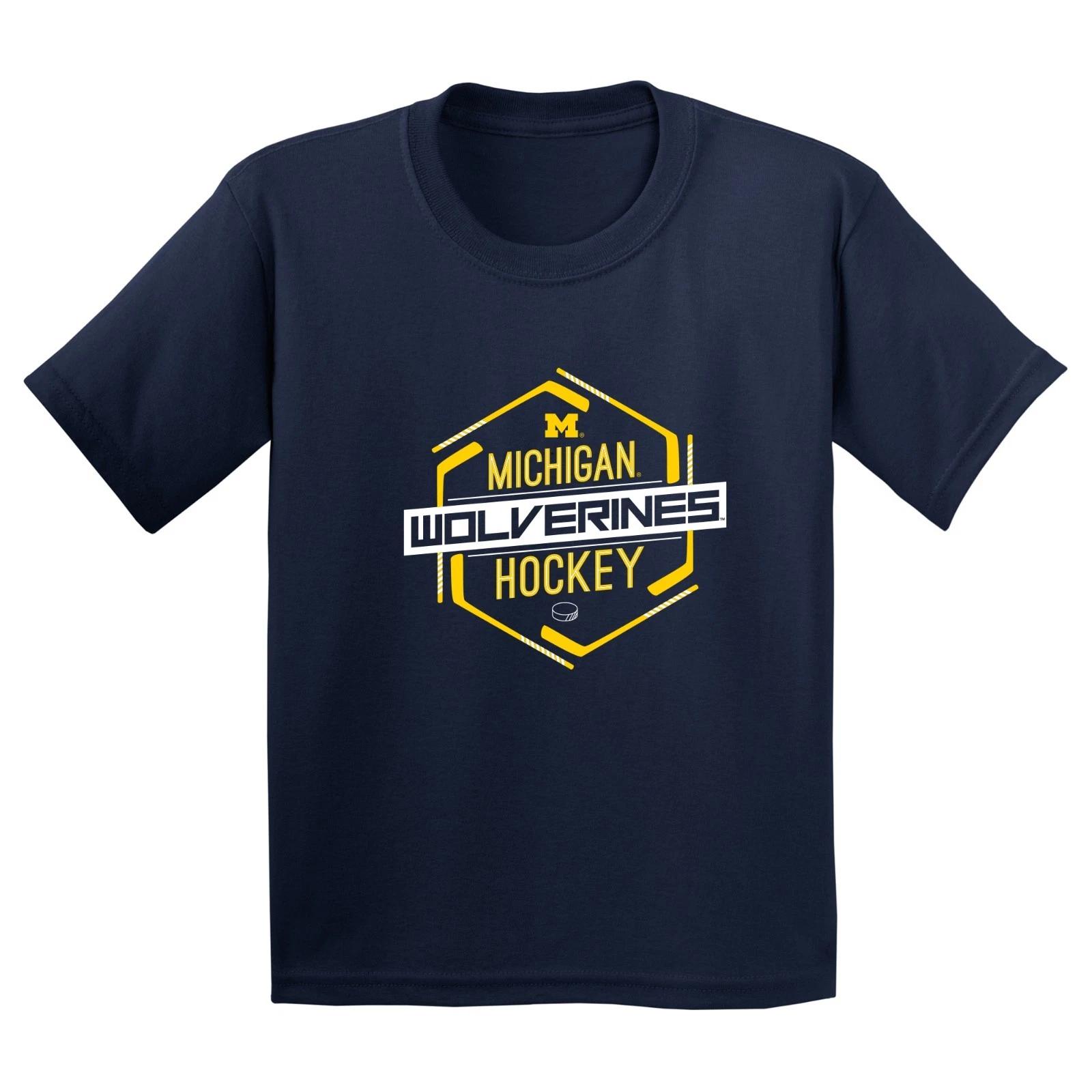 Michigan Wolverines Hockey Hex Youth T-Shirt - Navy 3XL