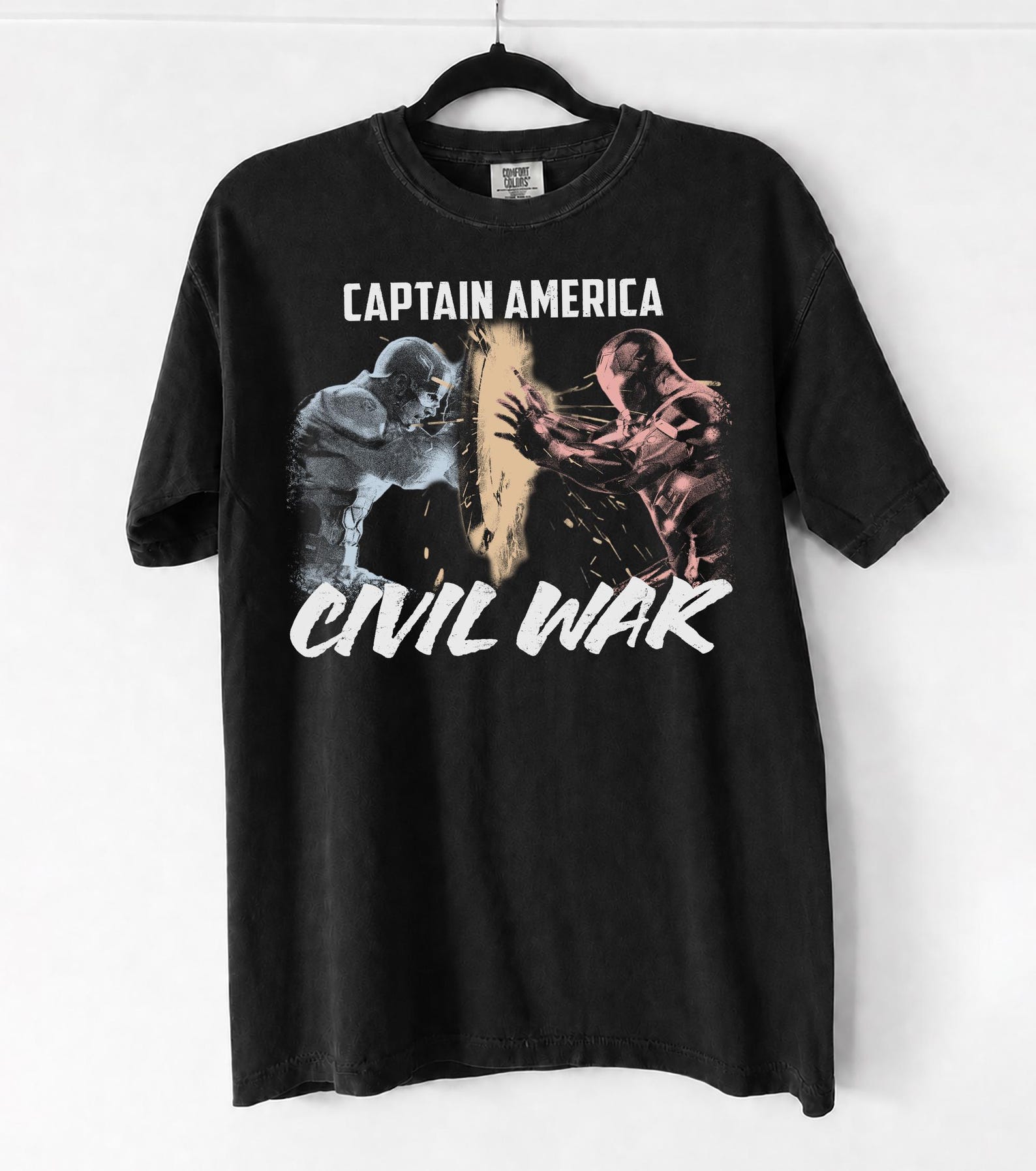 Vintage Captain America T-shirt, Iron Man vs Captain America Shirt, Retro Marvel Movie Shirt, Superhero Graphic Tee, Gift for Marvel Fan M