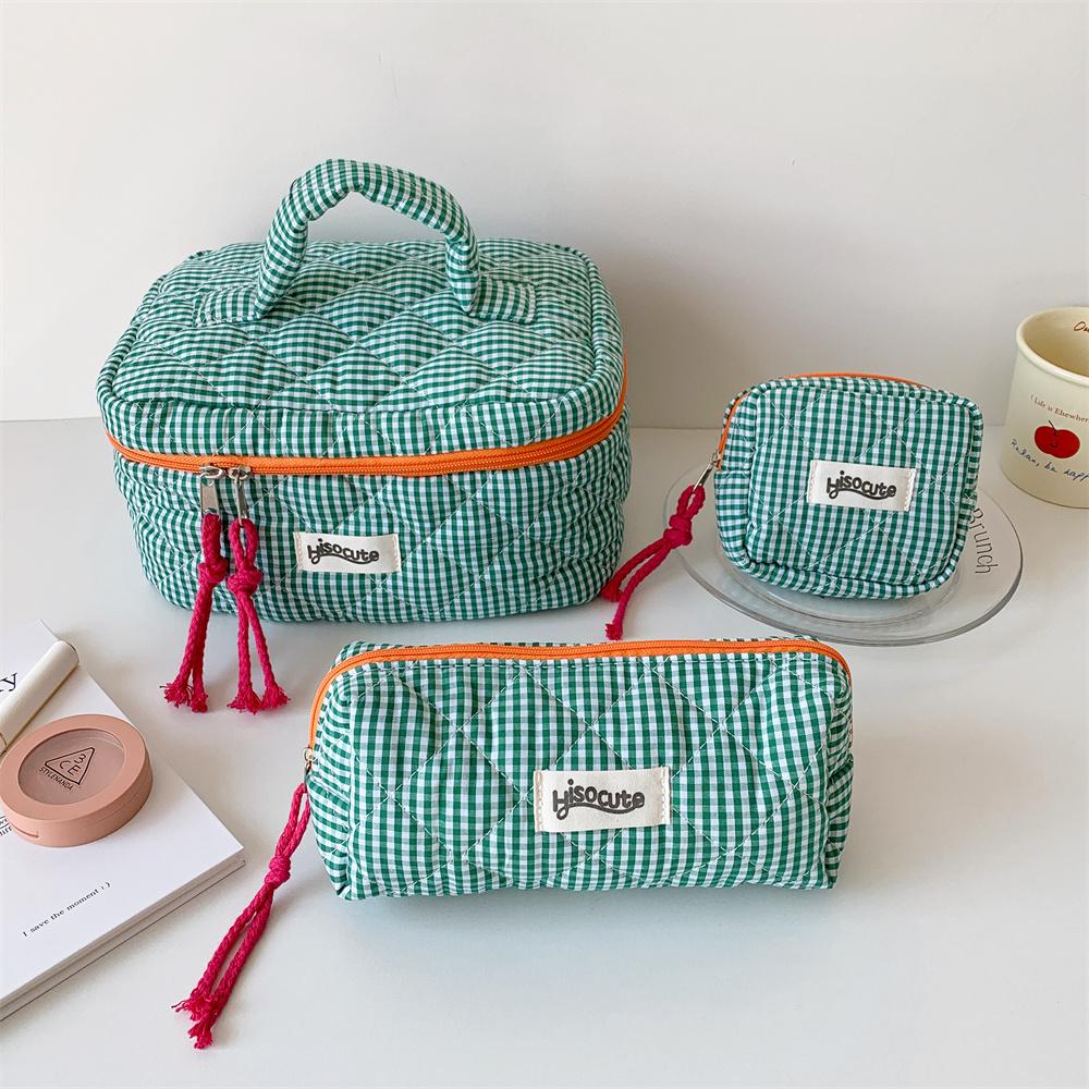 Plaid Cosmetic Bag Set Simple Style Large Capacity Portable Cosmetic Tools Storage Bag for Home Bathroom Toiletry Bag