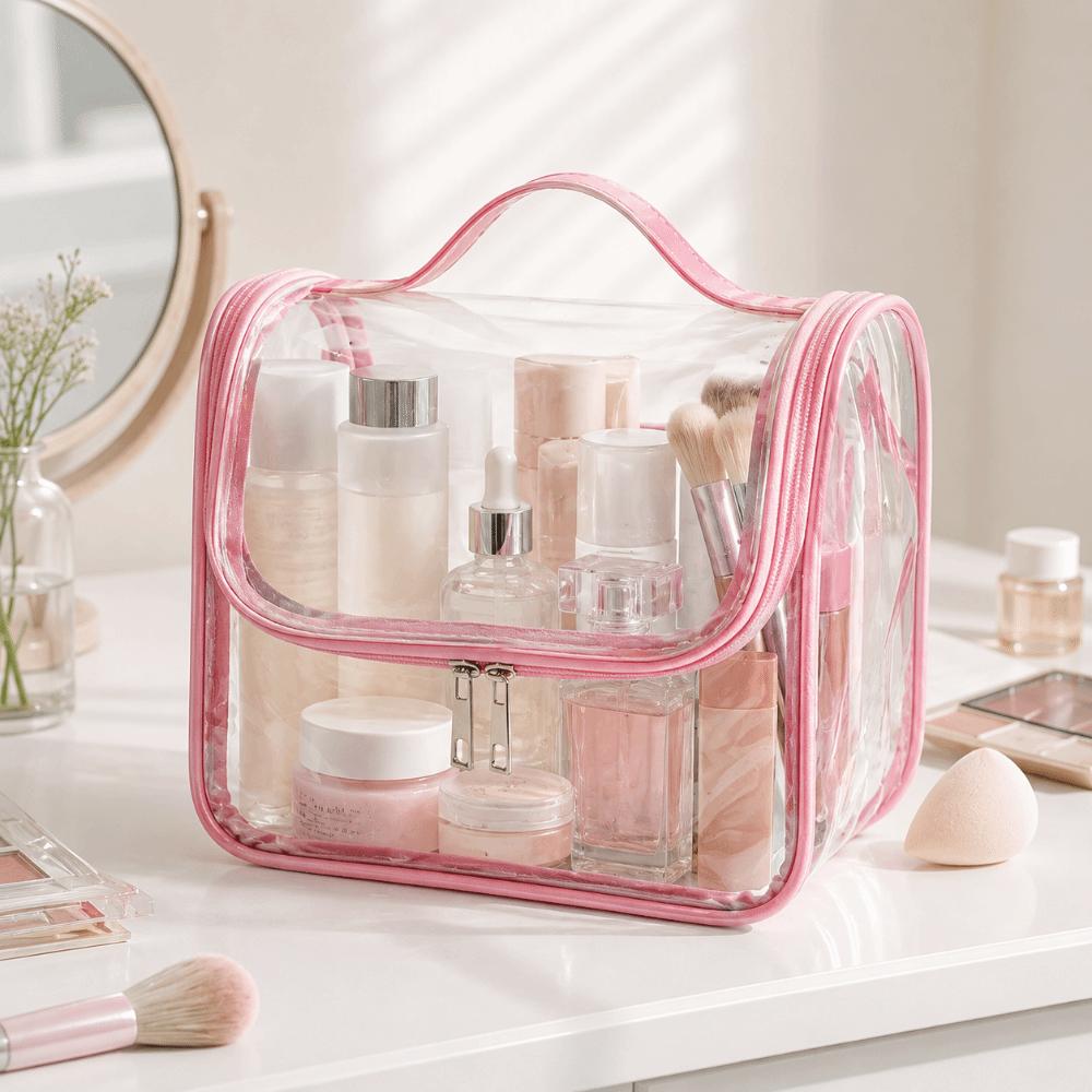 Large Capacity Travel Toiletry Bag Transparent Multi-function Clear Handbag Waterproof PVC Makeup Cosmetics Bag Travel Use