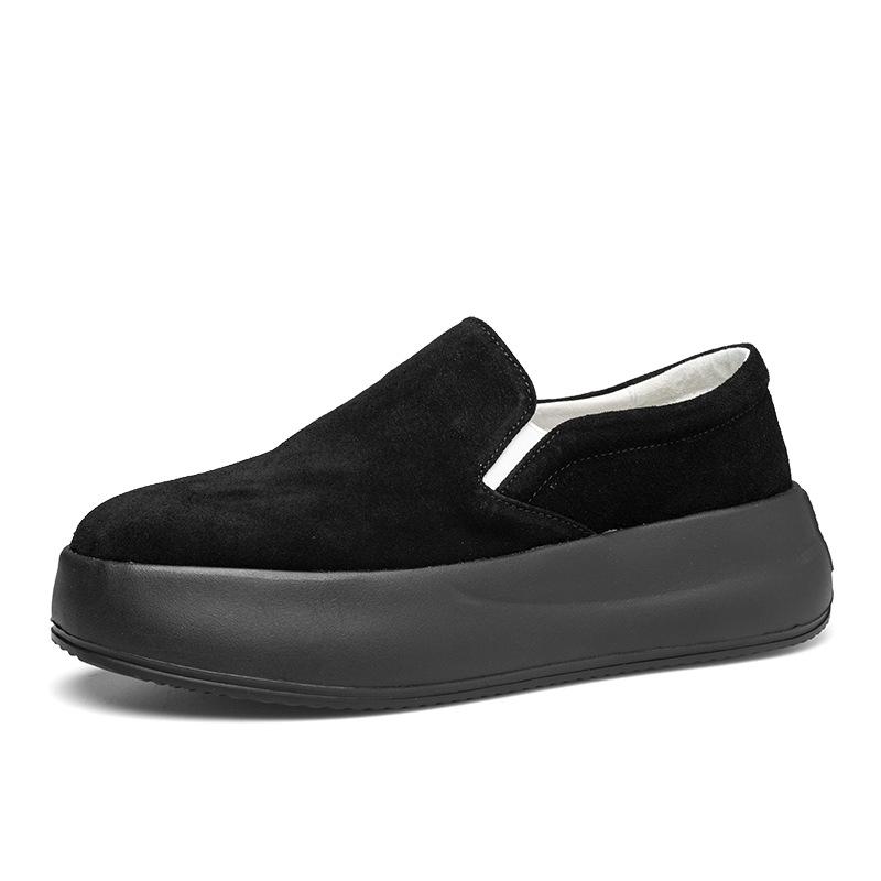 Loafers men's one-pedal autumn black flip casual leather shoes thick baseplate shoes Japanese lazy shoes light shoes
